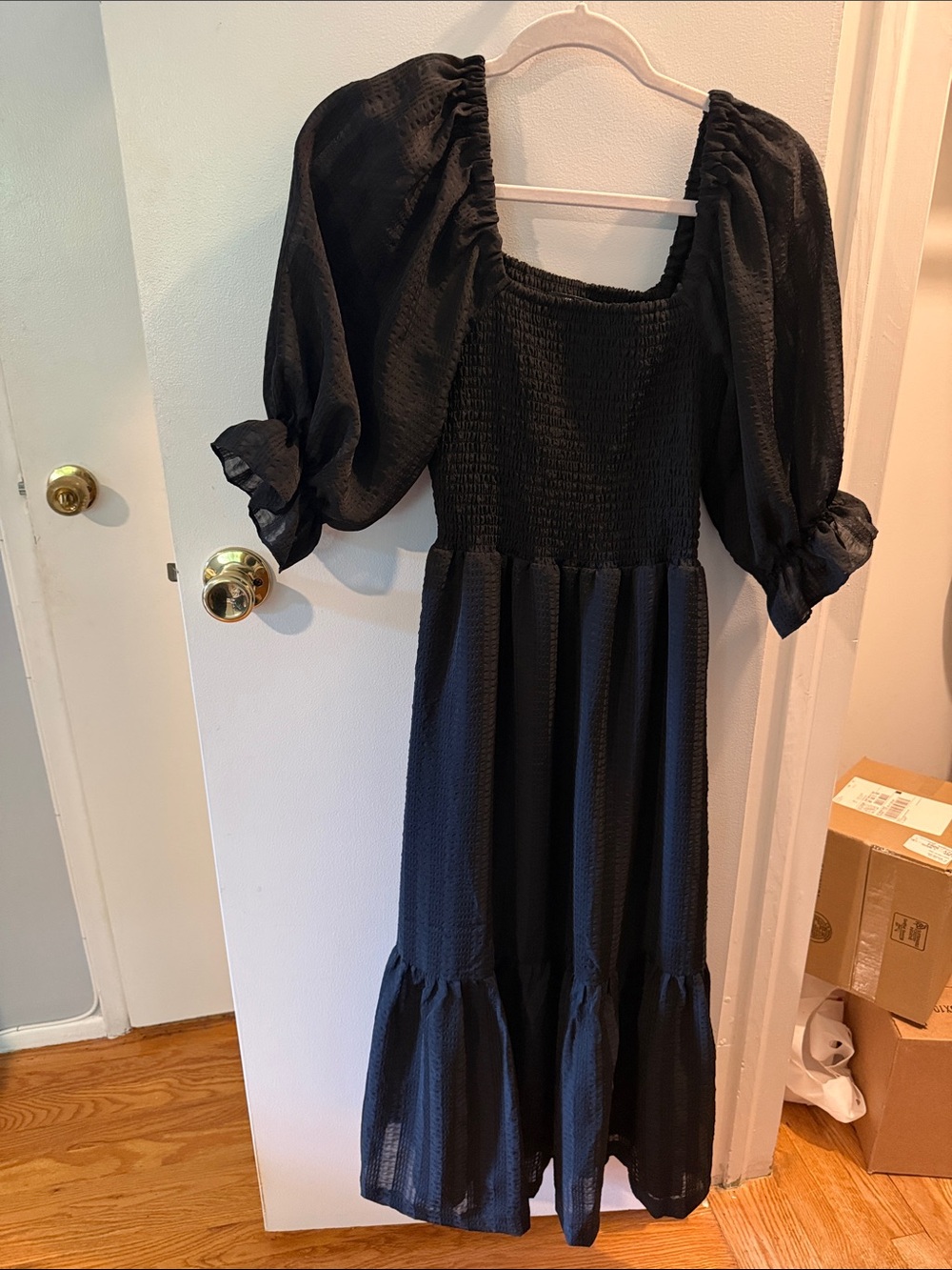 Madewell XS Black Puff-Sleeve Midi Dress
